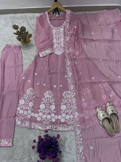 DESIGNER FESTIVE HEAVY EMBROIDERY SEQUENCE WORK GOWN PENT & DUPATTA SET WHOLESALE GEELAN FASHION SURAT
