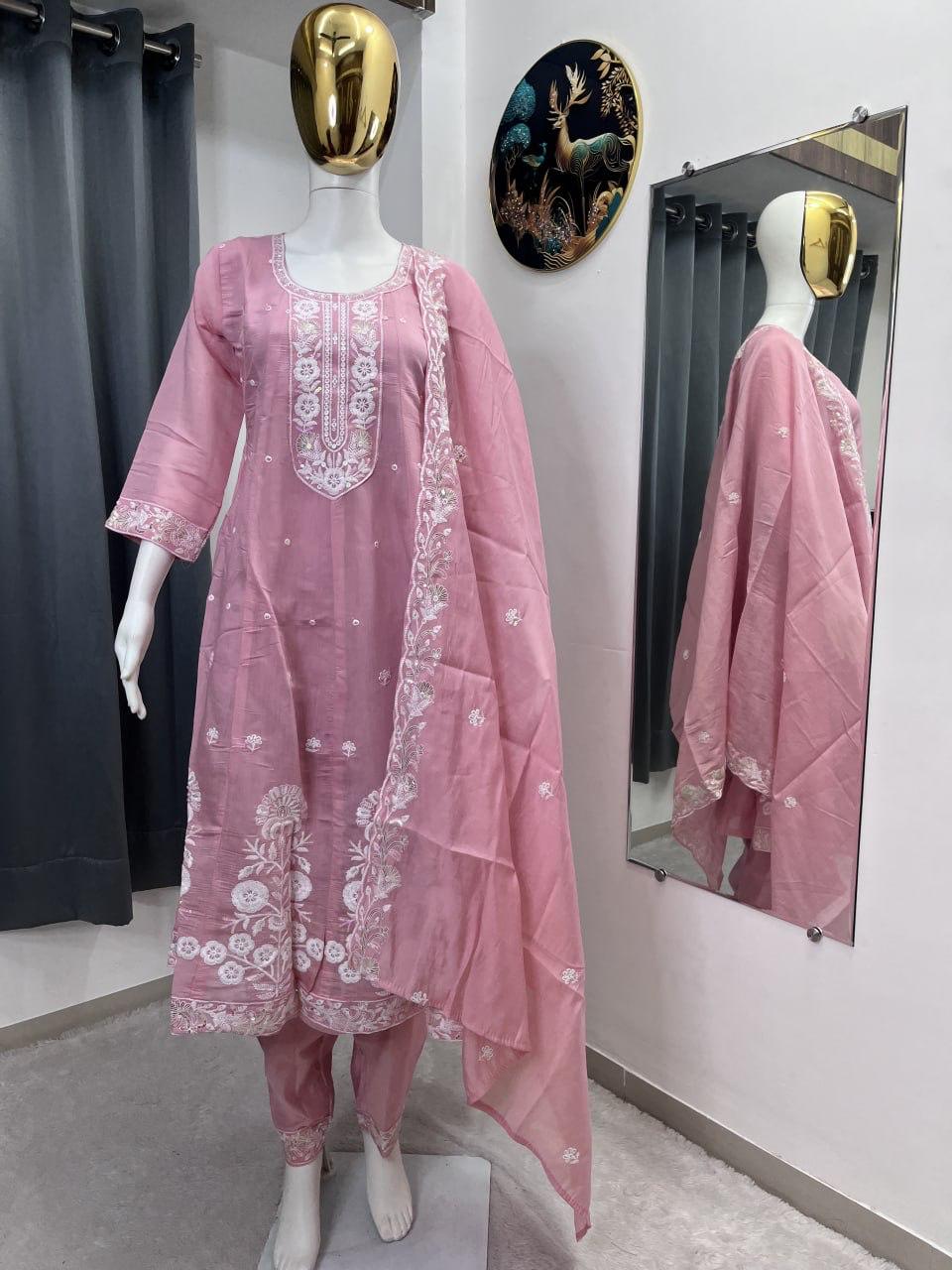 DESIGNER FESTIVE HEAVY EMBROIDERY SEQUENCE WORK GOWN PENT & DUPATTA SET WHOLESALE GEELAN FASHION SURAT