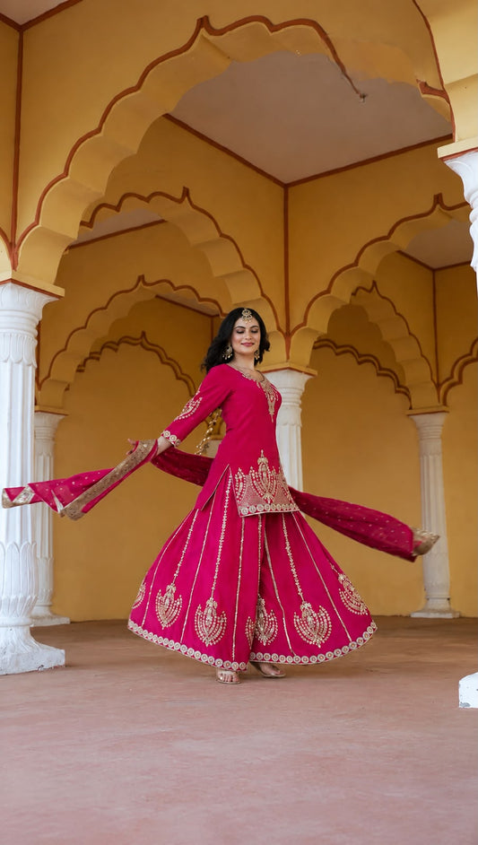 READY TO WEAR COLLECTION 3 PIECE FANCY KURTI WITH BEAUTIFUL PLAZZO AND DUPATTA WHOLESALE GEELAN FASHION SURAT