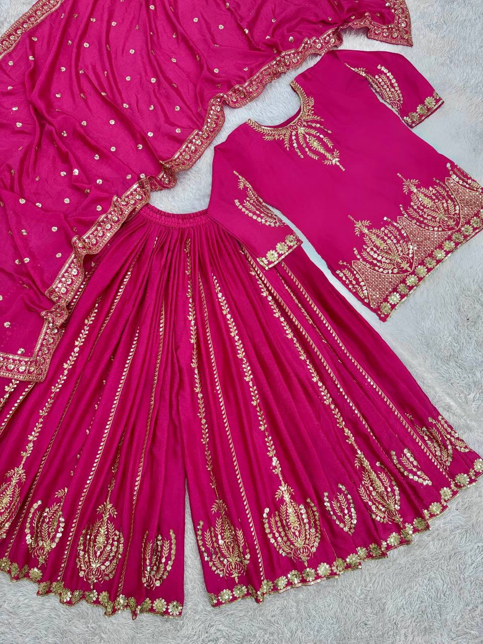 READY TO WEAR COLLECTION 3 PIECE FANCY KURTI WITH BEAUTIFUL PLAZZO AND DUPATTA WHOLESALE GEELAN FASHION SURAT