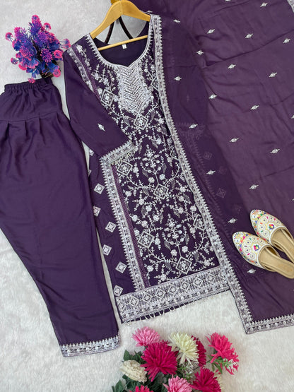 DESIGN WEAR SEQUENCE EMBROIDERY TOP AND FARSI PLAZZO WITH DUPATTA WHOLESALE GEELAN FASHION SURAT