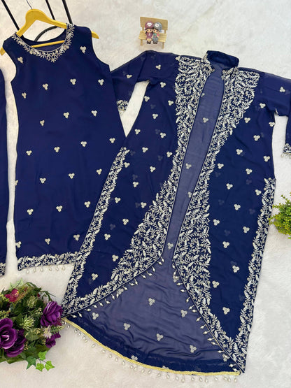 3 PIECES KURTI, KOTI & PENT WITH EMBROIDERY WORK WHOLESALE GEELAN FASHION SURAT