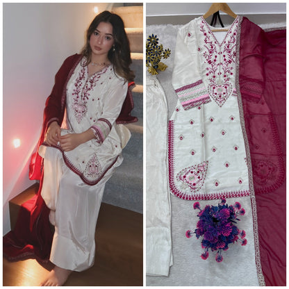 NEW LUNCH FESTIVAL SPECIAL DESIGNER HEAVY EMBROIDERY SEQUENCE WORK TOP PENT WITH DUPATTA SET WHOLESALE GEELAN FASHION SURAT