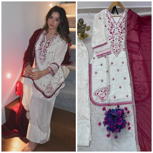 NEW LUNCH FESTIVAL SPECIAL DESIGNER HEAVY EMBROIDERY SEQUENCE WORK TOP PENT WITH DUPATTA SET WHOLESALE GEELAN FASHION SURAT