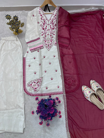 NEW LUNCH FESTIVAL SPECIAL DESIGNER HEAVY EMBROIDERY SEQUENCE WORK TOP PENT WITH DUPATTA SET WHOLESALE GEELAN FASHION SURAT