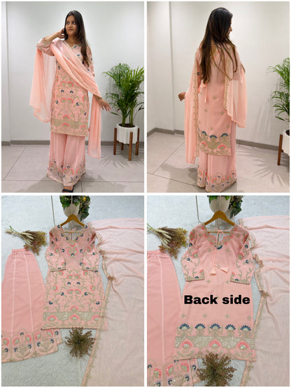 THIS SEASON, TRY OUR DESIGNER CORDING WITH SEQUENCE EMBROIDERED WORKED TOP PLAZZO WITH DUPATTA WHOLESALE GEELAN FASHION SURAT