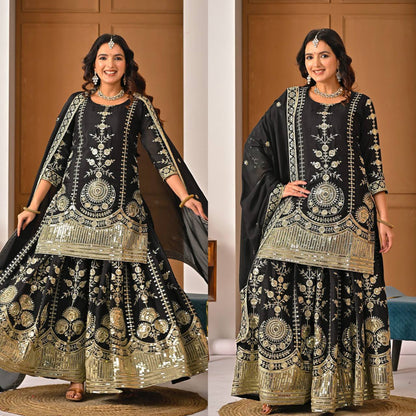 DESIGNER PARTY WEAR LOOK TOP , SHARARA PLAZZO  AND DUPATTA WHOLESALE GEELAN FASHION SURAT