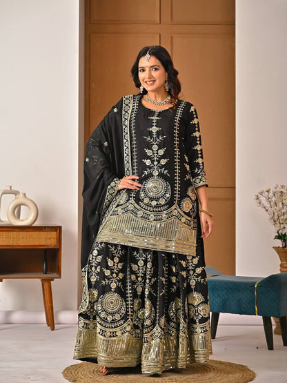 DESIGNER PARTY WEAR LOOK TOP , SHARARA PLAZZO  AND DUPATTA WHOLESALE GEELAN FASHION SURAT