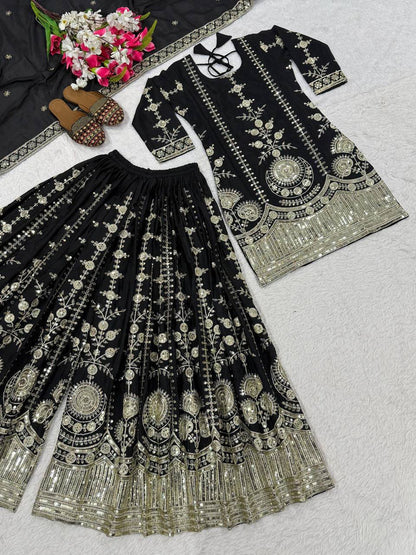 DESIGNER PARTY WEAR LOOK TOP , SHARARA PLAZZO  AND DUPATTA WHOLESALE GEELAN FASHION SURAT