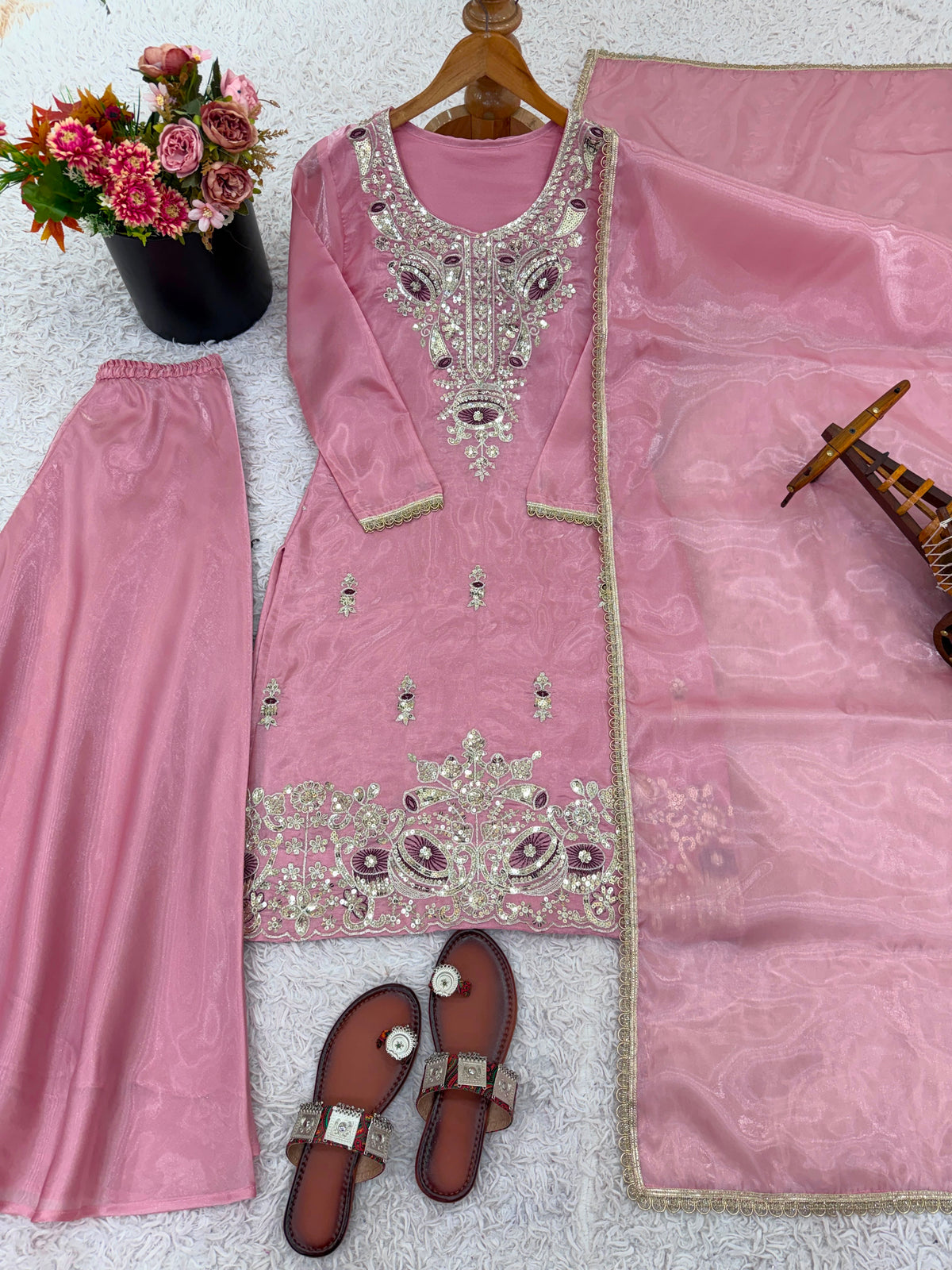READY-MADE COLLECTION WITH SILKY 😍 SILK AND HEAVY EMBROIDERY SEQUENCE WORK TOP-BOTTOM AND DUPATTA SET FULLY STITCHED READY TO WEAR COLLECTION WHOLESALE GEELAN FASHION SURAT