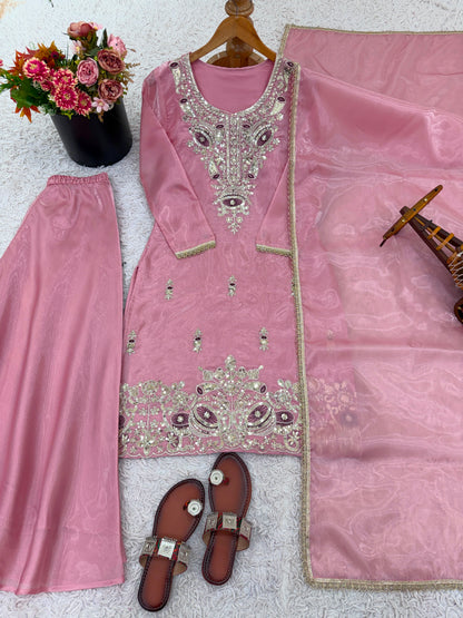 READY-MADE COLLECTION WITH SILKY 😍 SILK AND HEAVY EMBROIDERY SEQUENCE WORK TOP-BOTTOM AND DUPATTA SET FULLY STITCHED READY TO WEAR COLLECTION WHOLESALE GEELAN FASHION SURAT