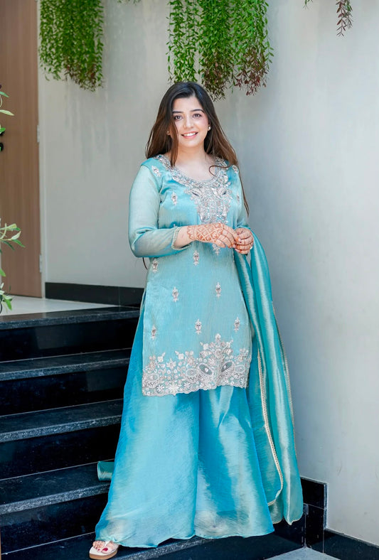 READY-MADE COLLECTION WITH SILKY 😍 SILK AND HEAVY EMBROIDERY SEQUENCE WORK TOP-BOTTOM AND DUPATTA SET FULLY STITCHED READY TO WEAR COLLECTION WHOLESALE GEELAN FASHION SURAT