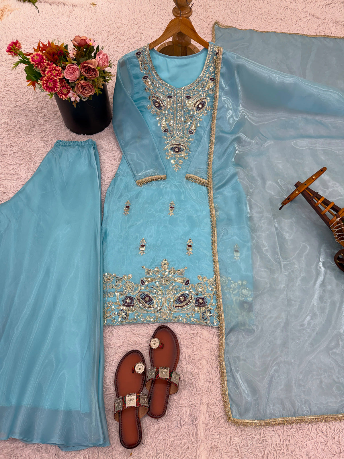 READY-MADE COLLECTION WITH SILKY 😍 SILK AND HEAVY EMBROIDERY SEQUENCE WORK TOP-BOTTOM AND DUPATTA SET FULLY STITCHED READY TO WEAR COLLECTION WHOLESALE GEELAN FASHION SURAT
