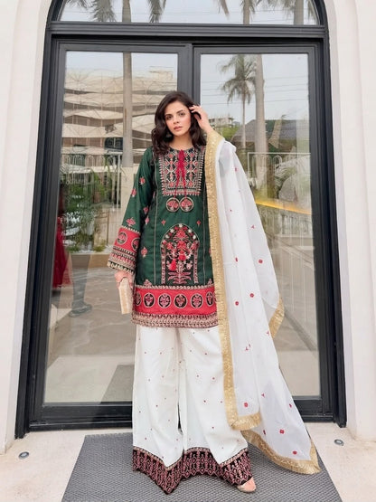 NEW DESIGNER  HEAVY EMBROIDERY SEQUENCE WORK 3 PIS SUIT SET WHOLESALE GEELAN FASHION SURAT