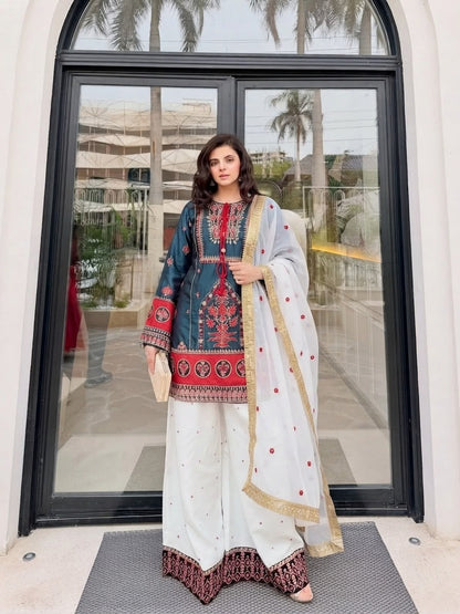 NEW DESIGNER  HEAVY EMBROIDERY SEQUENCE WORK 3 PIS SUIT SET WHOLESALE GEELAN FASHION SURAT