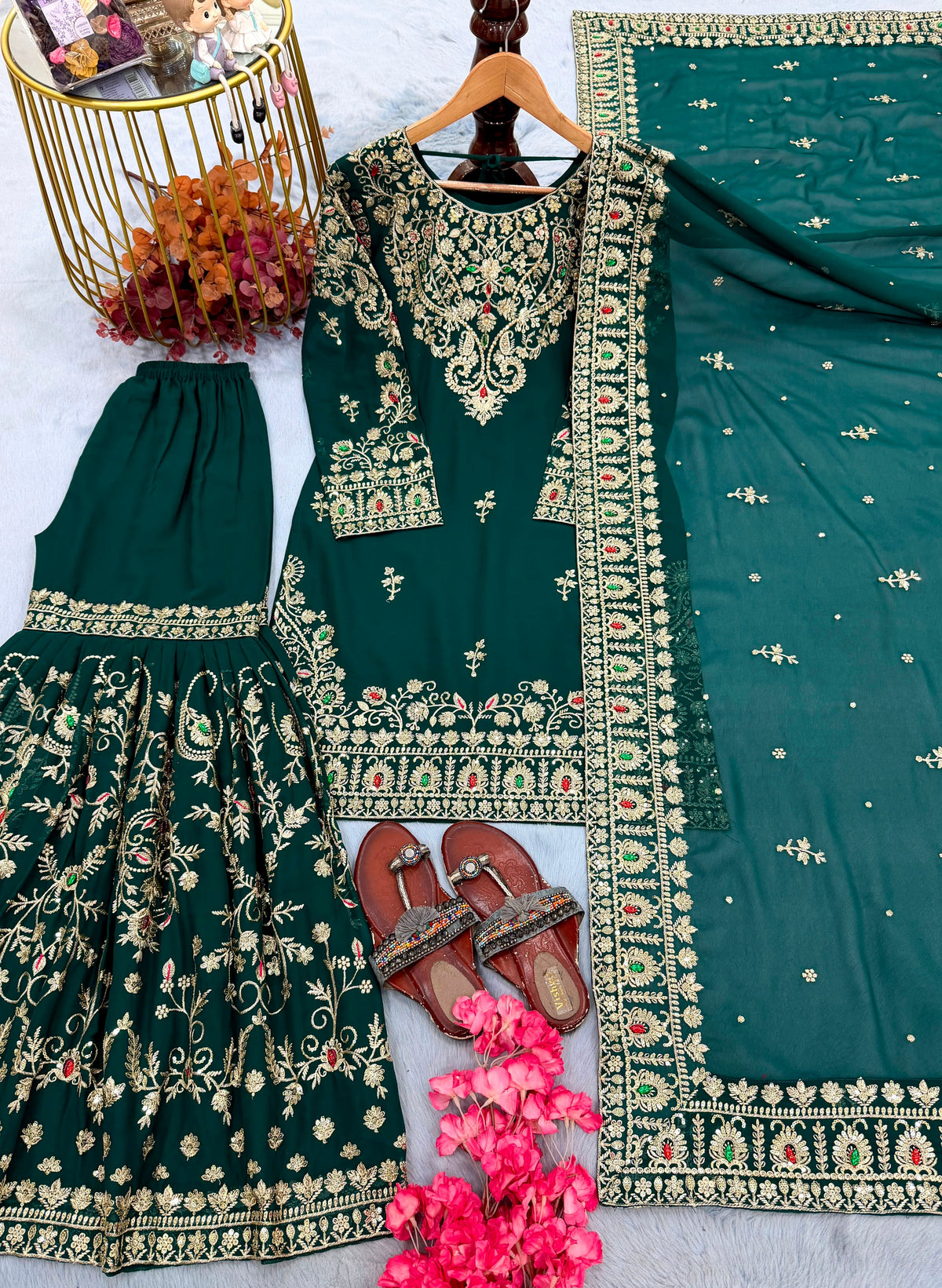 ĐĚSIGNER PARTY WEAR LOOK HEAVY FAUX GEORGETTE TOP PLAZZO & DUPATTA SET WHOLESALE GEELAN FASHION SURAT