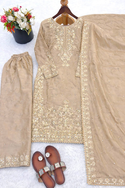 NEW DESIGNER COLLECTION IN GMY SILK WITH HEAVY EMBROIDERY CODING SEQUENCE WORK TOP-BOTTOM AND DUPATTA SET FULLY STITCHED READY TO WEAR WHOLESALE GEELAN FASHION SURAT