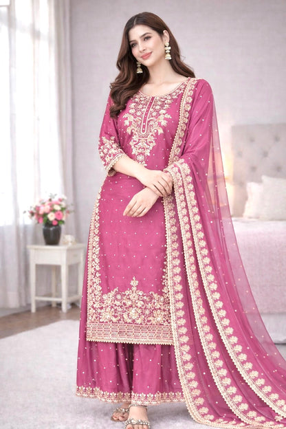 NEW DESIGNER COLLECTION IN GMY SILK WITH HEAVY EMBROIDERY CODING SEQUENCE WORK TOP-BOTTOM AND DUPATTA SET FULLY STITCHED READY TO WEAR WHOLESALE GEELAN FASHION SURAT