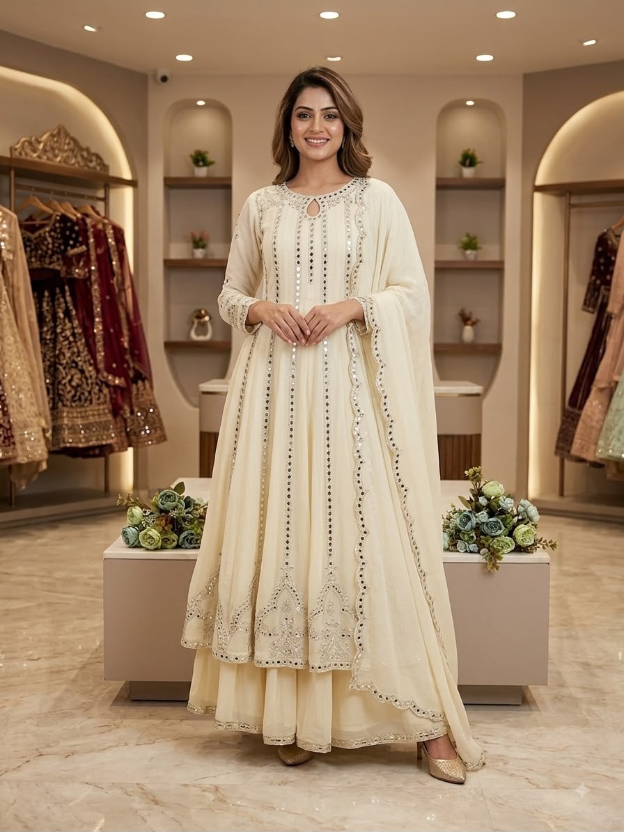 THIS FESTIVAL SEASON WEAR OUR BEAUTIFUL GOWN ,LAHENGA AND DUPATTA WITH SEQUENCE EMBROIDERY AND REAL MIRROR WORK WHOLESALE GEELAN FASHION SURAT