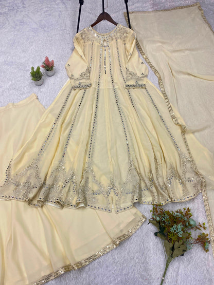 THIS FESTIVAL SEASON WEAR OUR BEAUTIFUL GOWN ,LAHENGA AND DUPATTA WITH SEQUENCE EMBROIDERY AND REAL MIRROR WORK WHOLESALE GEELAN FASHION SURAT