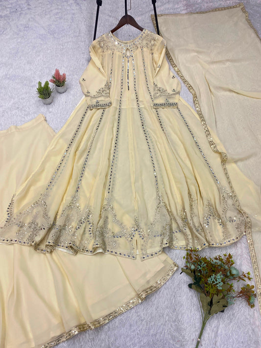 THIS FESTIVAL SEASON WEAR OUR BEAUTIFUL GOWN ,LAHENGA AND DUPATTA WITH SEQUENCE EMBROIDERY AND REAL MIRROR WORK WHOLESALE GEELAN FASHION SURAT