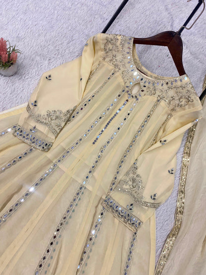 THIS FESTIVAL SEASON WEAR OUR BEAUTIFUL GOWN ,LAHENGA AND DUPATTA WITH SEQUENCE EMBROIDERY AND REAL MIRROR WORK WHOLESALE GEELAN FASHION SURAT