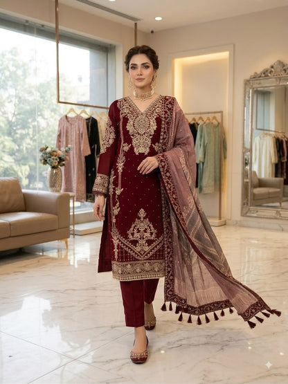 THIS FESTIVAL SEASON WEAR OUR BEAUTIFUL TOP ,PANT AND DUPATTA WITH CORDING EMBROIDERED AND DIAMOND WORKED WHOLESALE GEELAN FASHION SURAT