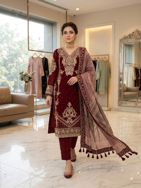 THIS FESTIVAL SEASON WEAR OUR BEAUTIFUL TOP ,PANT AND DUPATTA WITH CORDING EMBROIDERED AND DIAMOND WORKED WHOLESALE GEELAN FASHION SURAT