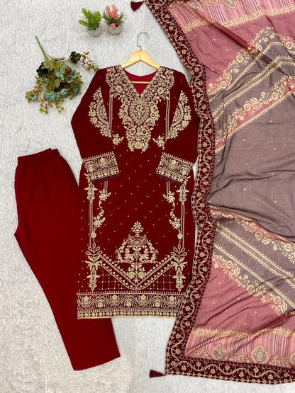 THIS FESTIVAL SEASON WEAR OUR BEAUTIFUL TOP ,PANT AND DUPATTA WITH CORDING EMBROIDERED AND DIAMOND WORKED WHOLESALE GEELAN FASHION SURAT