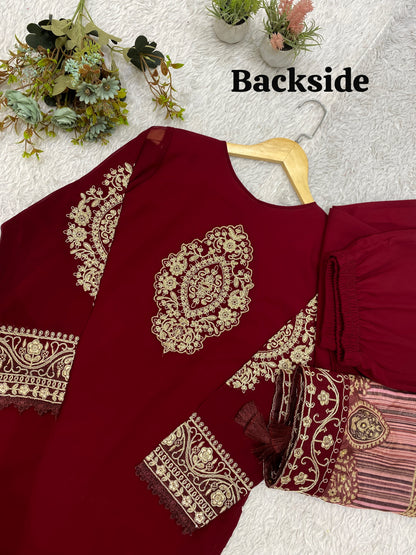 THIS FESTIVAL SEASON WEAR OUR BEAUTIFUL TOP ,PANT AND DUPATTA WITH CORDING EMBROIDERED AND DIAMOND WORKED WHOLESALE GEELAN FASHION SURAT