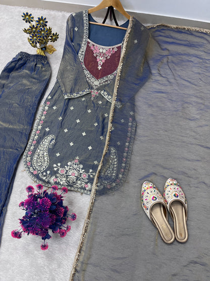 FESTIVAL SPECIAL SEQUENCE EMBROIDERY ON SILK FABRIC TOP AND PLAZZO WITH DUPATTA SET WHOLESALE GEELAN FASHION SURAT
