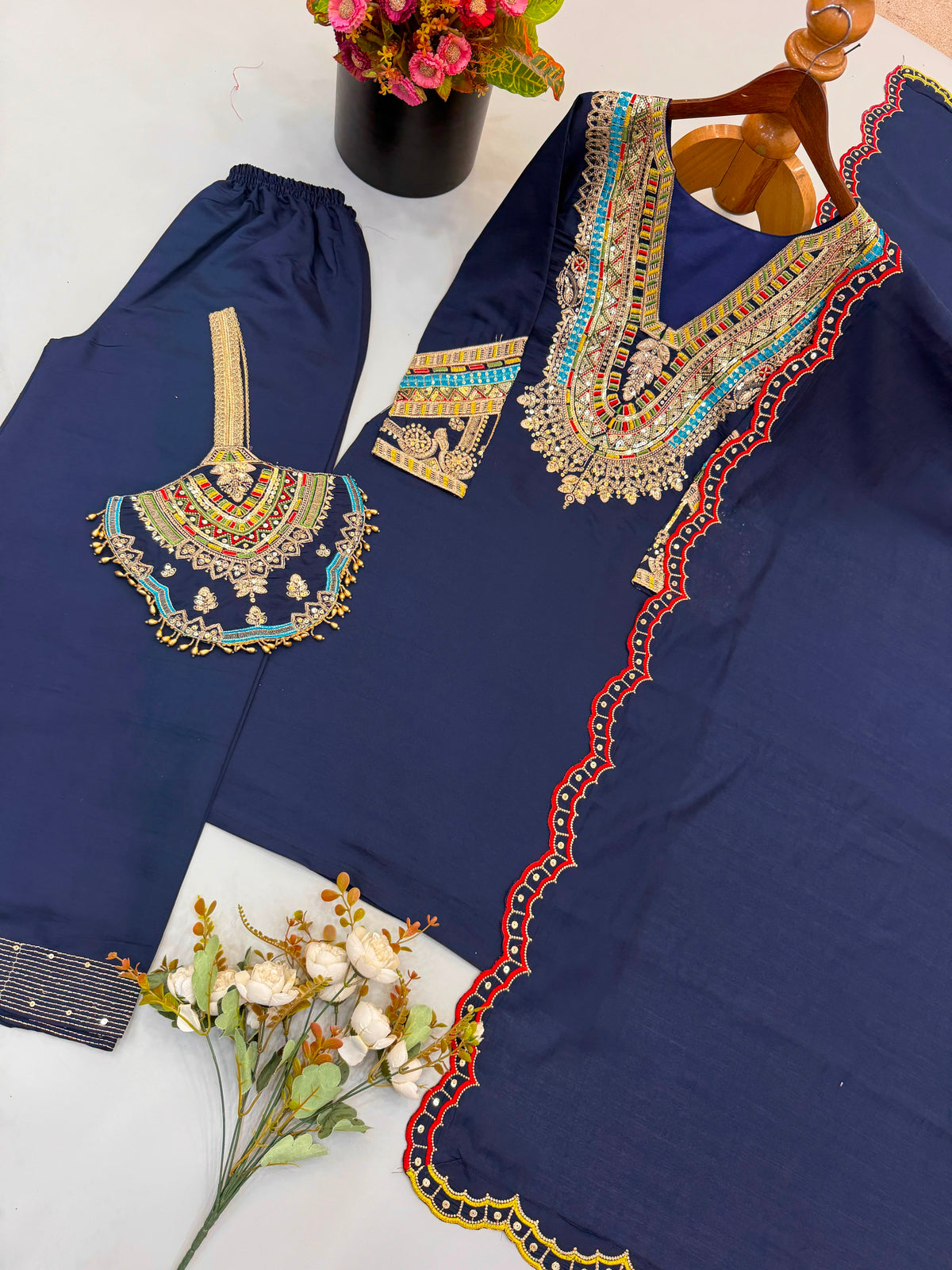 RAKHI SPECIAL PURE HEAVY ROMAN SILK TOP BOTTOM DUPATTA SET WITH WHOLESALE GEELAN FASHION SURAT