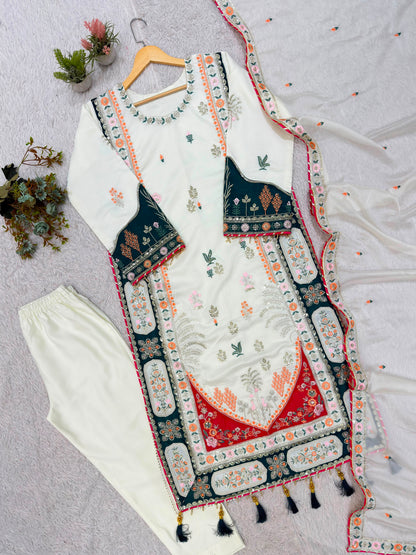 THIS FESTIVAL SEASON WEAR OUR BEAUTIFUL KAFTAAN WITH PANT AND DUPATTA WITH SEQUENCE EMBROIDERED AND APPLIQUE WORKED WHOLESALE GEELAN FASHION SURAT