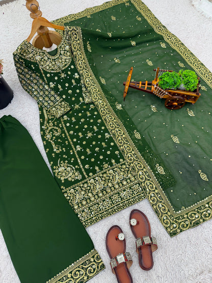 NEW DESIGNER PARTY WEAR LOOK TOP-PLAZZO AND DUPATTA WITH HEAVY EMBROIDERY WORK WHOLESALE GEELAN FASHION SURAT