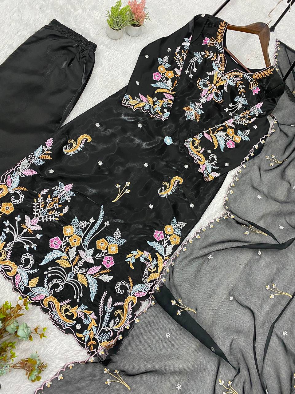WEDDING SEASON WEAR OUR BEAUTIFUL EMBROIDERED TOP , PANT WITH DUPATTA WHOLESALE GEELAN FASHION SURAT