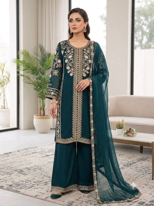 WEDDING SEASON WEAR OUR BEAUTIFUL SEQUENCE EMBROIDERED WORKED TOP , PLAZZO WITH DUPATTA WHOLESALE GEELAN FASHION SURAT