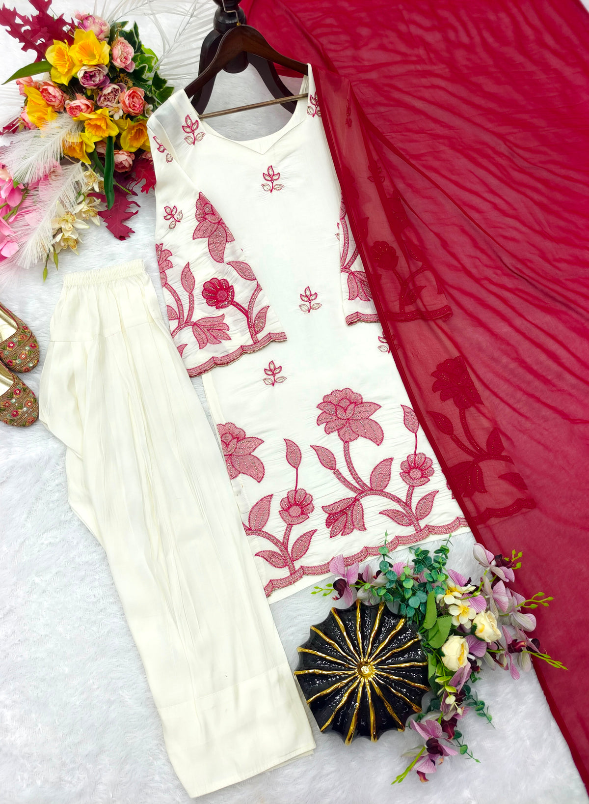 NEW DESIGN TRENDING SALB RIYON COTTON *TOP&FARSHI&DUPATTA WHOLESALE GEELAN FASHION SURAT