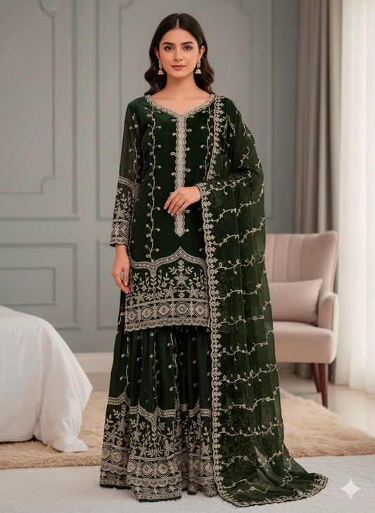 READY-MADE COLLECTION WITH FENDY 😍 SILK AND HEAVY EMBROIDERY SEQUENCE WORK TOP-BOTTOM AND DUPATTA SET FULLY STITCHED READY TO WEAR COLLECTION WHOLESALE GEELAN FASHION SURAT
