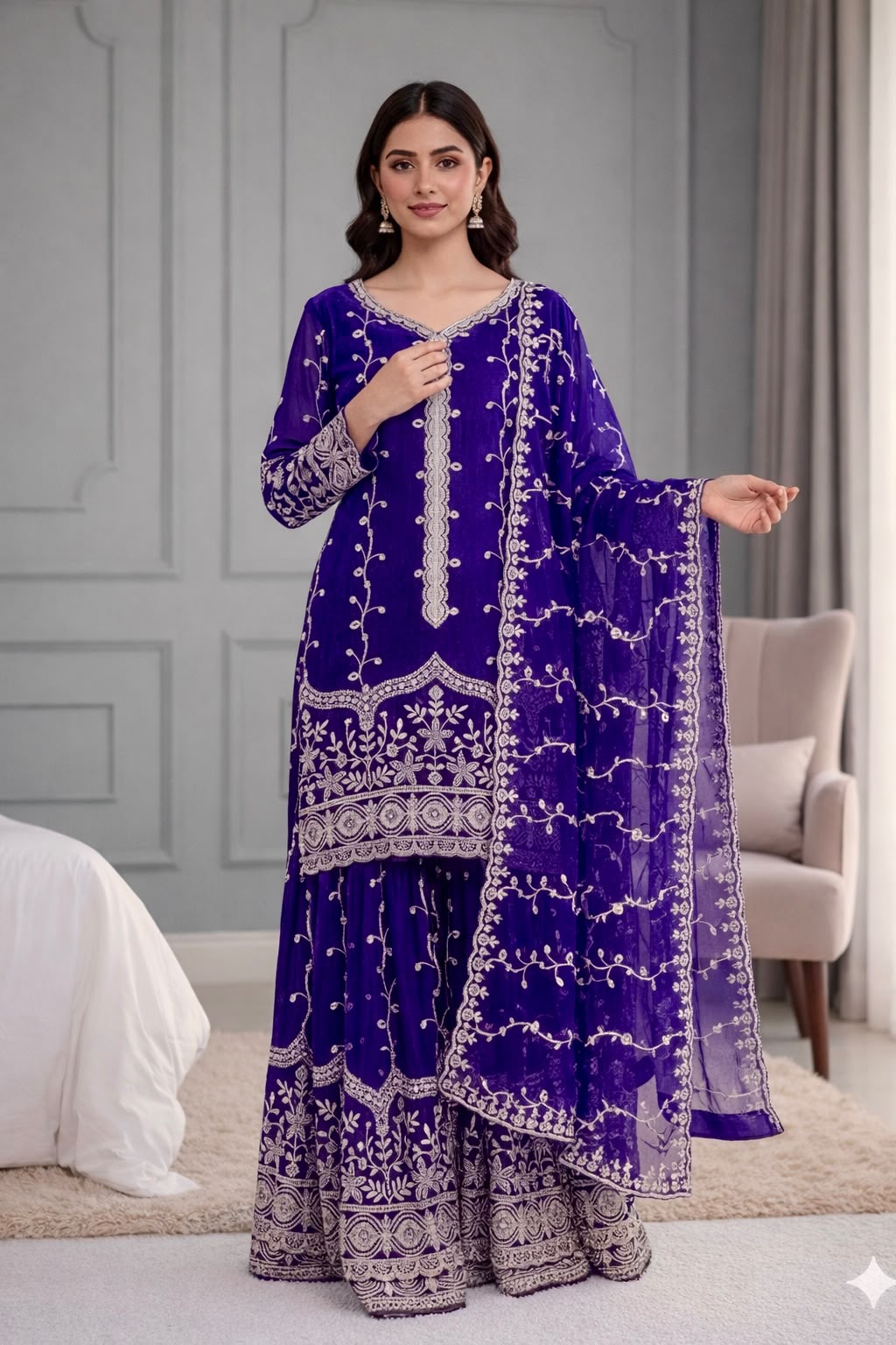 READY-MADE COLLECTION WITH FENDY 😍 SILK AND HEAVY EMBROIDERY SEQUENCE WORK TOP-BOTTOM AND DUPATTA SET FULLY STITCHED READY TO WEAR COLLECTION WHOLESALE GEELAN FASHION SURAT