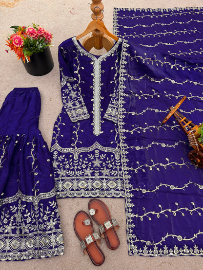 READY-MADE COLLECTION WITH FENDY 😍 SILK AND HEAVY EMBROIDERY SEQUENCE WORK TOP-BOTTOM AND DUPATTA SET FULLY STITCHED READY TO WEAR COLLECTION WHOLESALE GEELAN FASHION SURAT