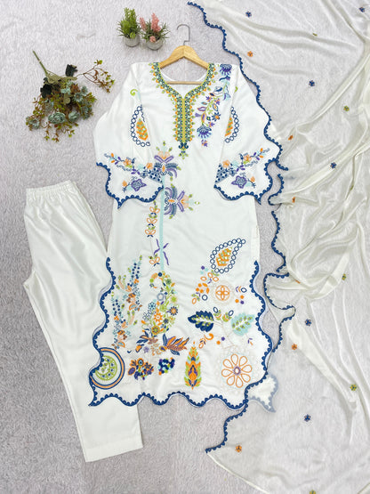 THIS FESTIVAL SEASON WEAR OUR BEAUTIFUL PAKISTANI KURTI WITH REAL MIRROR  EMBROIDERED WORK PANT WITH DUPATTA WHOLESALE GEELAN FASHION SURAT