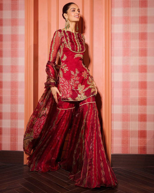 3 PIECE SHORT KURTI WITH SARARA PAIR WITH DUPATTA IN SEQUENCE EMBROIDERY AND REAL MIRROR WORK✨ WHOLESALE GEELAN FASHION SURAT