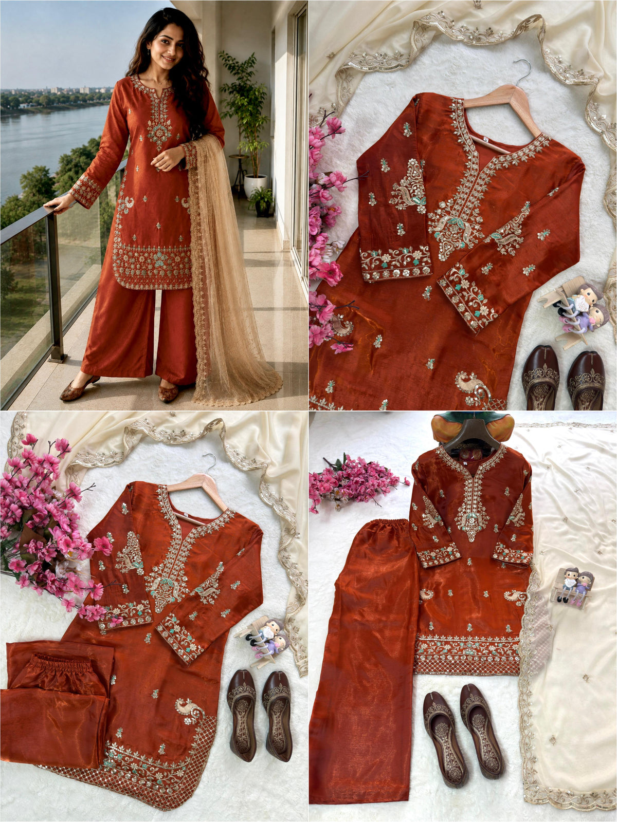ENHANCE THE BEAUTY OF YOUR WARDROBE WITH THIS NEWLY LAUNCHED KURTI , PLAZZO & DUPATTA SET SPACIAL WHOLESALE GEELAN FASHION SURAT