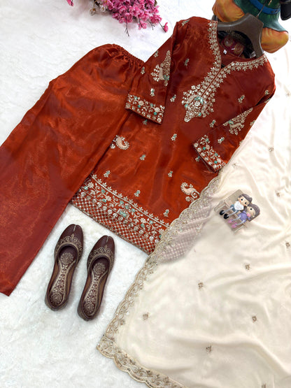 ENHANCE THE BEAUTY OF YOUR WARDROBE WITH THIS NEWLY LAUNCHED KURTI , PLAZZO & DUPATTA SET SPACIAL WHOLESALE GEELAN FASHION SURAT