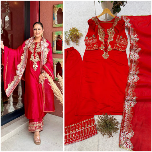 DESIGNER BEADS WORK ON NECK AND SEQUENCE EMBROIDERED WORKED TOP, PLAZZO WITH DUPATTA WHOLESALE GEELAN FASHION SURAT