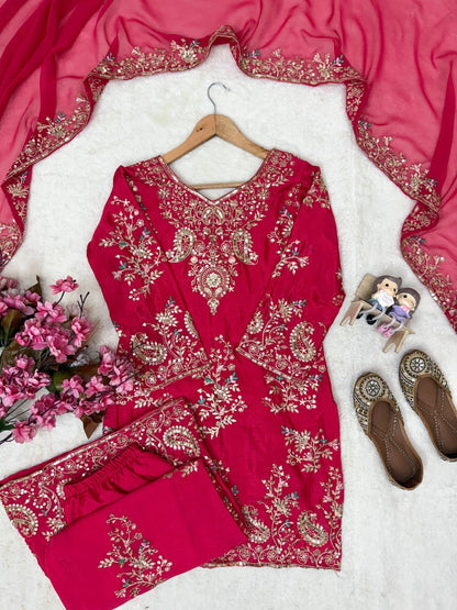 BEAUTY OF YOUR WARDROBE WITH THIS NEWLY LAUNCHED KURTI , PLAZZO & DUPATTA SET WHOLESALE GEELAN FASHION SURAT