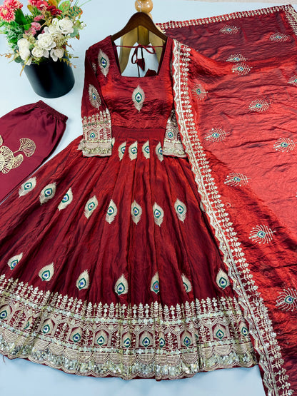 DESIGNER GOWN WITH HEAVY SEQUENCE EMBROIDERY WORK DUPATTA WHOLESALE GEELAN FASHION SURAT