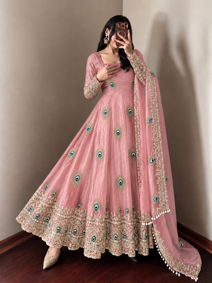 DESIGNER GOWN WITH HEAVY SEQUENCE EMBROIDERY WORK DUPATTA WHOLESALE GEELAN FASHION SURAT