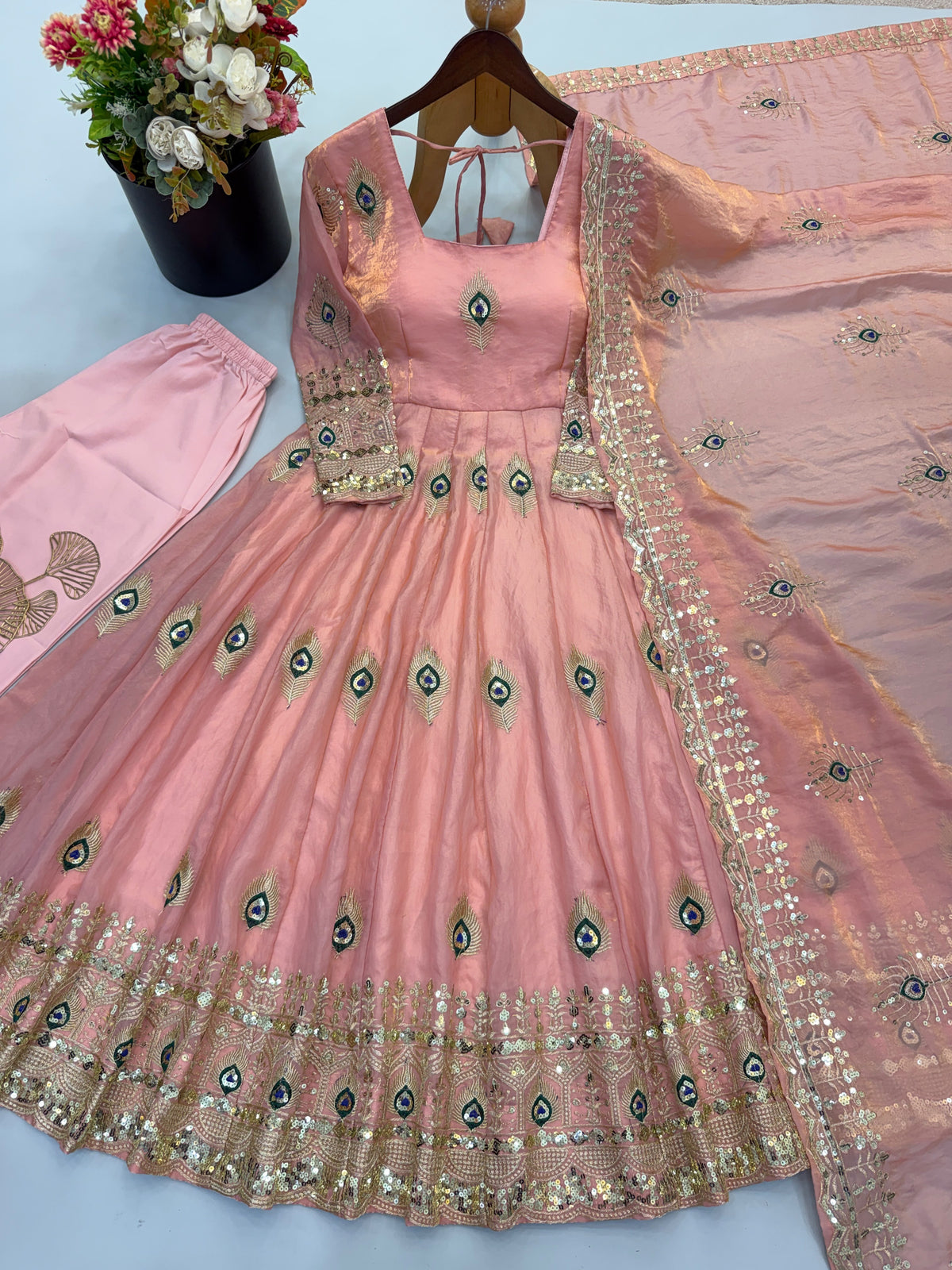 DESIGNER GOWN WITH HEAVY SEQUENCE EMBROIDERY WORK DUPATTA WHOLESALE GEELAN FASHION SURAT