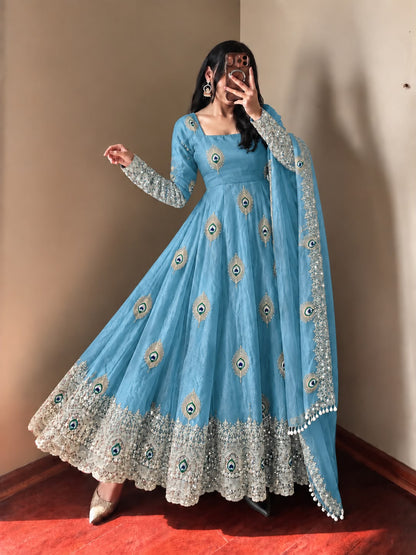 DESIGNER GOWN WITH HEAVY SEQUENCE EMBROIDERY WORK DUPATTA WHOLESALE GEELAN FASHION SURAT